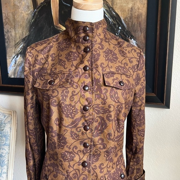Like New Peruvian Connection Brown Blazer Floral Size 12 - Picture 4 of 8
